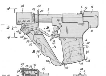 US Patent Office 2805507 - Pistol with a knife blade thereon -