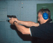 At Beretta's test firearm tunnel with a 92 pistol